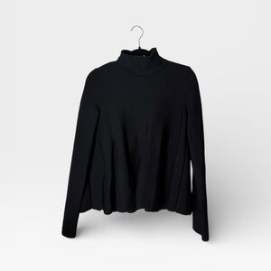 Cinq a Sept Black Knit Blouse Peplum silhouette Turtleneck Small (H)